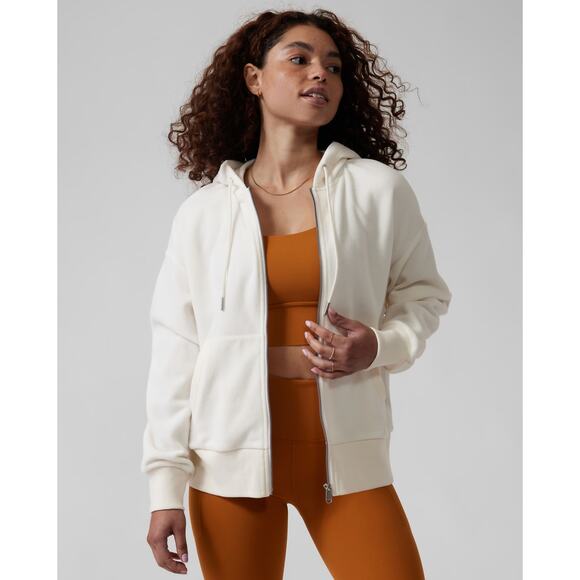 Athleta Balance Microfleece Sweatshirt Size 1X Ivory Full Zip Activewear Hoodie - Picture 1 of 10
